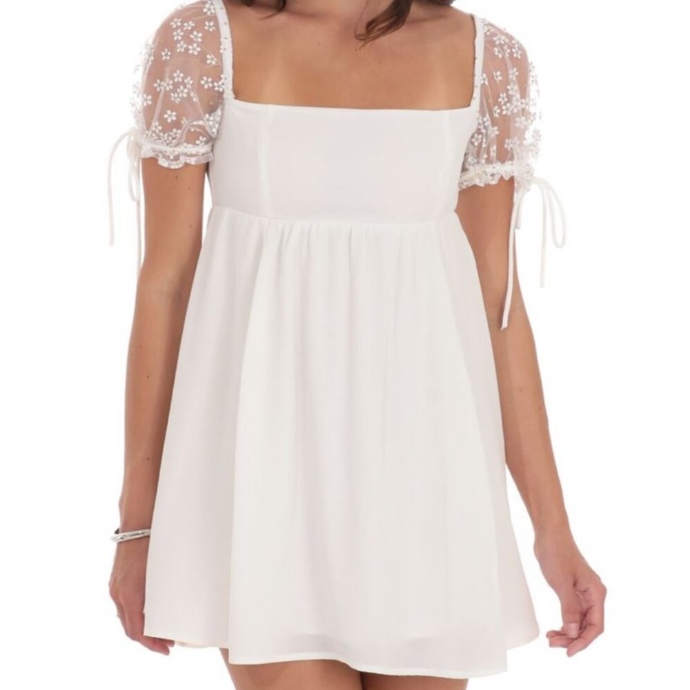 Lucy in the Sky Puff Sleeve White Lace Mini Dress